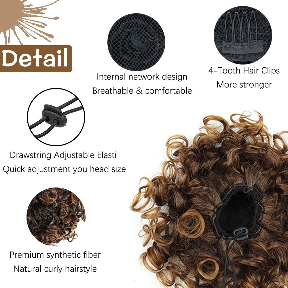 MISS WIG Syntetiske boller Hårstykke 60g Elastisk snøring Large Curly Scrunchies Hestehale Extensions Hår for kvinner Daglig bruk