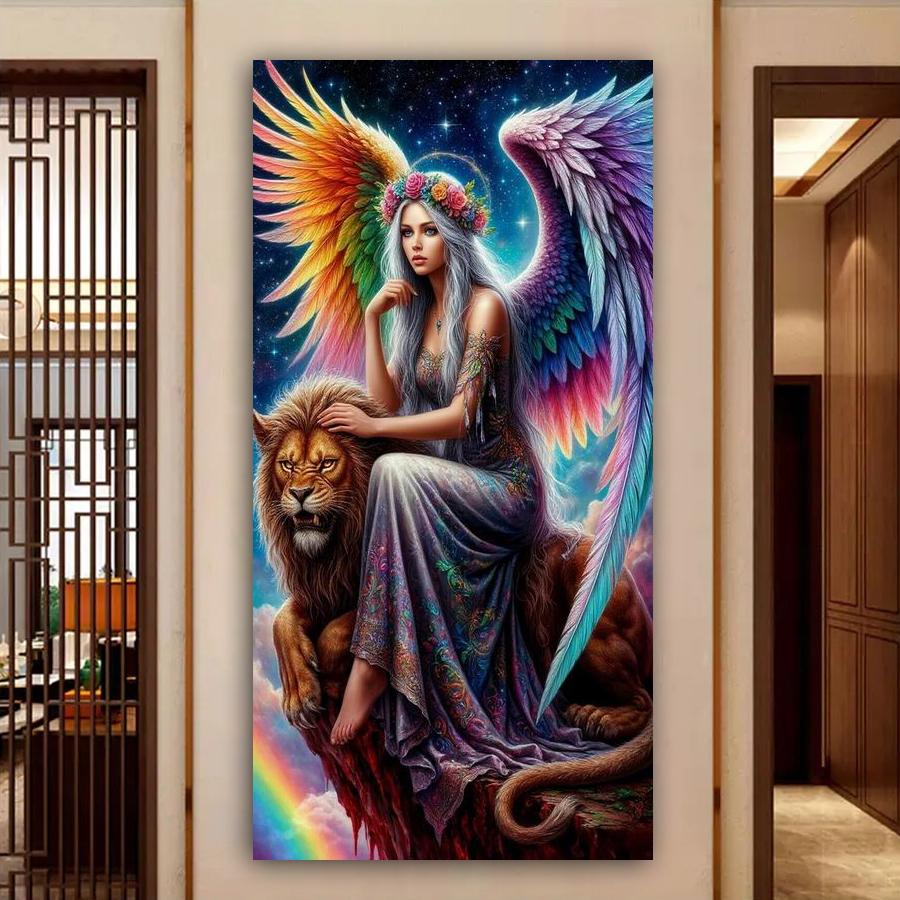 Angel Girl and Lion Large Size Diamond Painting New Collection Animals Diy Full Drill Rhinestone Embroidery Mosaic Cross Stitch Kits