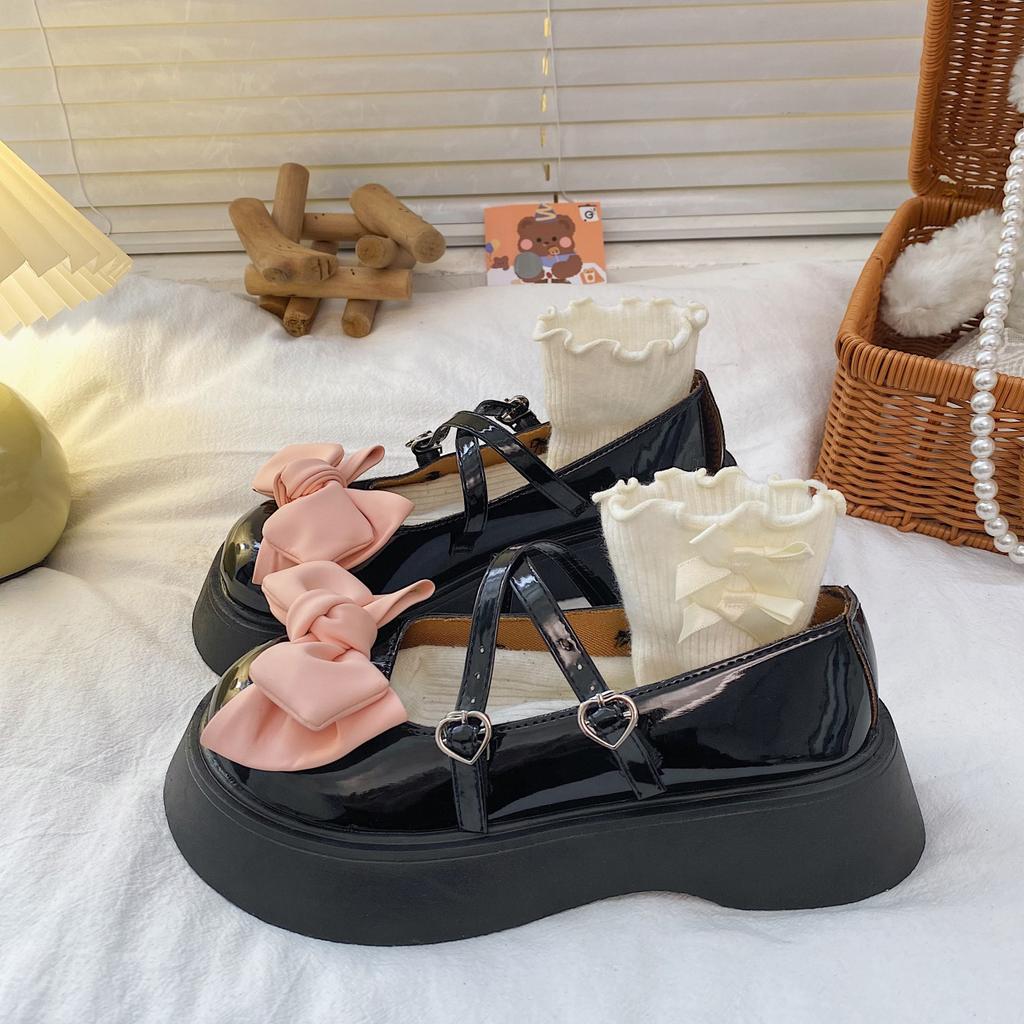 Fashion Bow-Knot Soft Shoes Woman Flats Oxfords Clogs Platform Butterfly Dress Leather Summer New Creepers Mary Janes Butterfly-knot