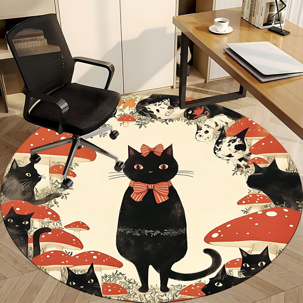 1PC Mystical Cats Office Round Area Rug, Indoor Mat Suitable For Office, Under Office Chairs Bedroom Living Room Home Decor, Room DecoT1223088