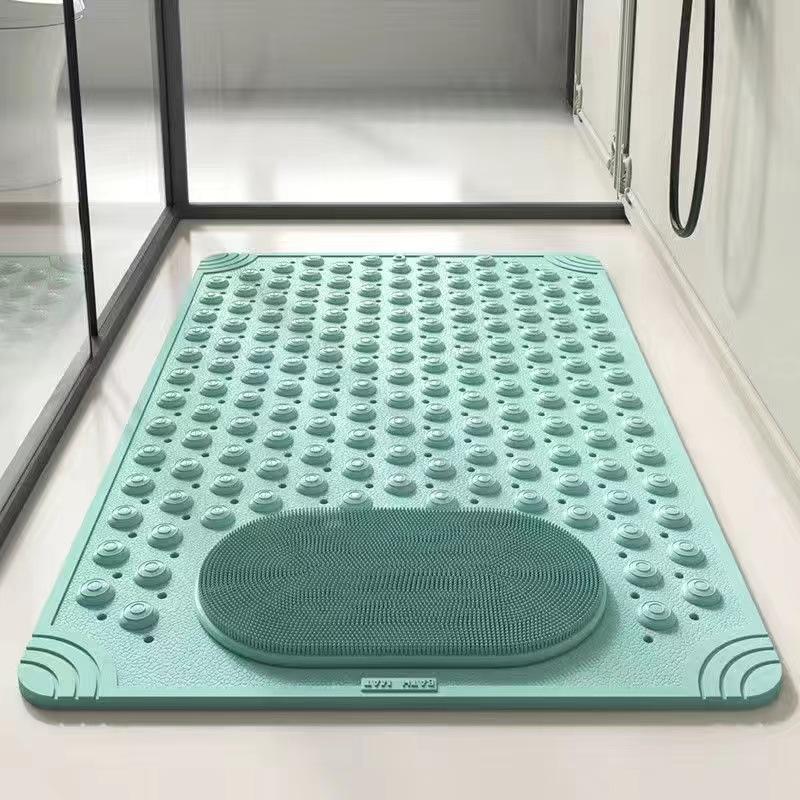 Non-Slip Shower Mat for Elderly Anti Fall Safety Bath Mat with Foot Scrubber, Suction Cups Drain Holes Bathroom Floor Mat