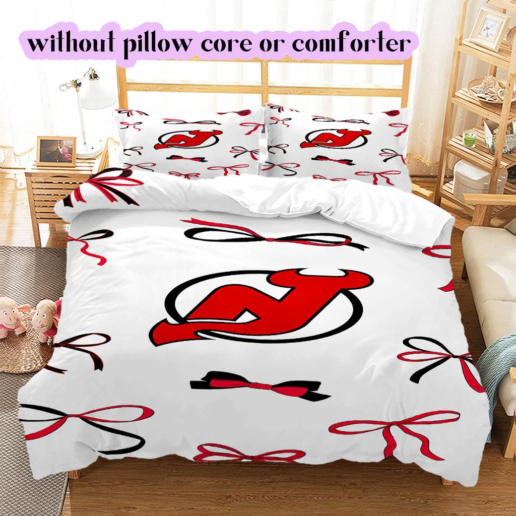 Ice Hockey Logo Pattern Bedding Quilt Set Quilt Cover Pillowcase Home Decoration Birthday Gift (1*duvet Cover+ 2*pillowcase, Without Core)