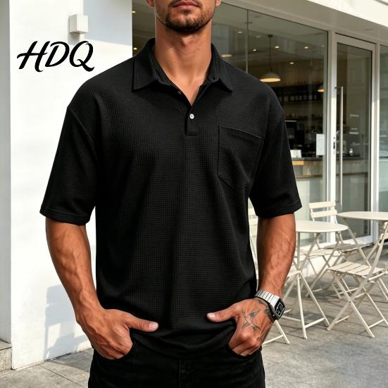Men T-shirt with Buttons Golf Shirt Short Sleeve Collared T-Shirt Summer Tee