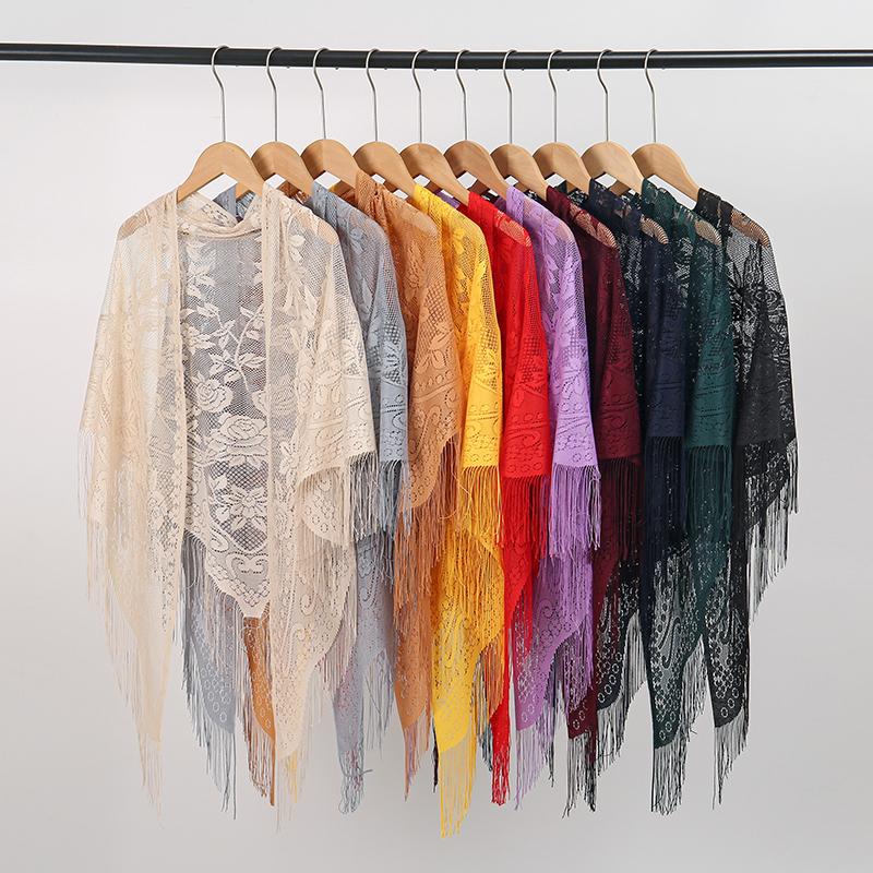 Women Fashion Triangle Wrap Lady Shawl Flower Lace Scarf Female Baby Tassel Shawls Scarves Spring Summer Photo Props Accessories