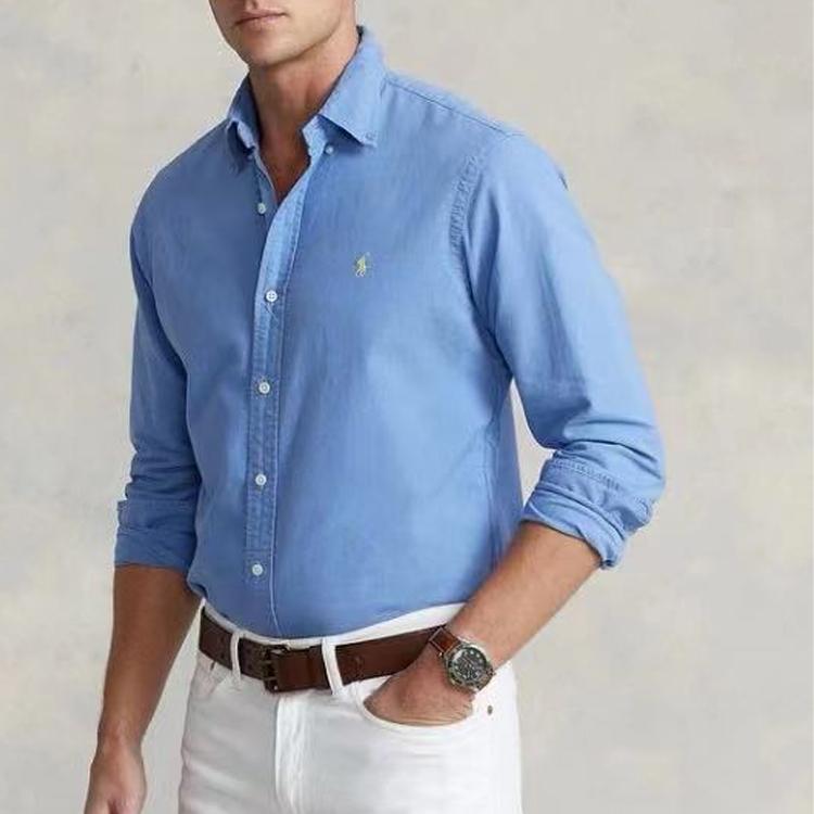 Polo Ralph Lauren Solid Color Logo Embroidered Long Sleeve Shirt Men Shirts Blue 710798540-018