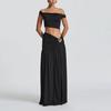2025 Stylish European & American Women's One-Shoulder Crop Top and Slim-Fit Side Split Skirt Set