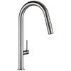 Kitchen Mixer Sink Tap Hot Cold Water Brushed Chrome and Black Stainless Steel 360 Degree Rotation Pull Out Brass Faucet