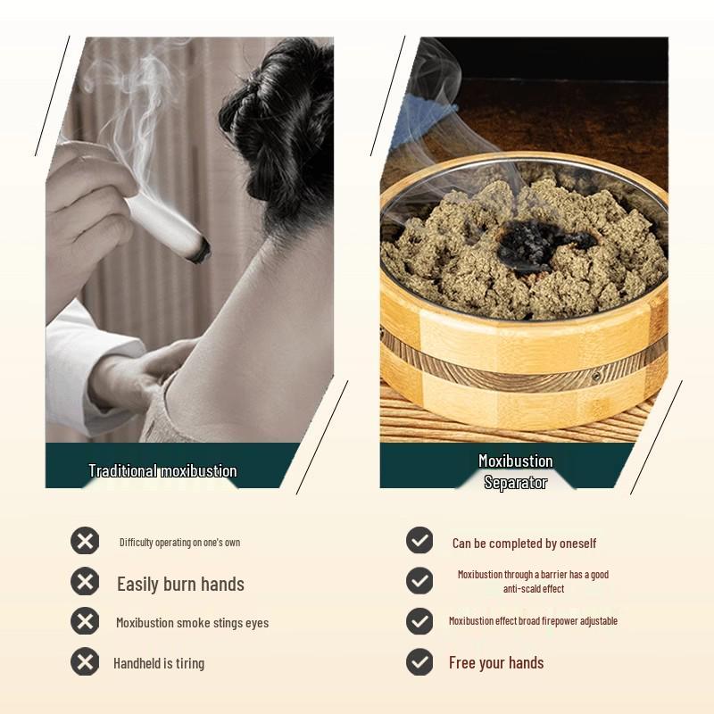 Portable Ginger Moxibustion Box with Lid, Bamboo Moxa Wool Device for Home Therapy