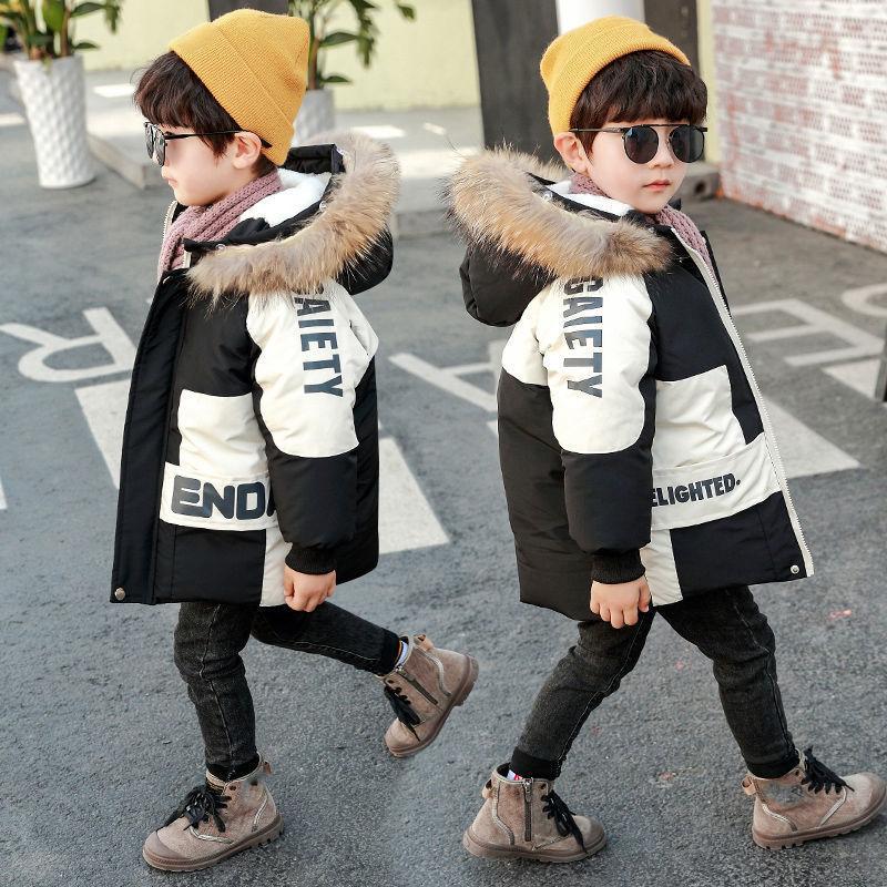 Winter Boys Coat Baby Fur Collar Hooded Velvet Thicken Warm Jacket Children's Boy