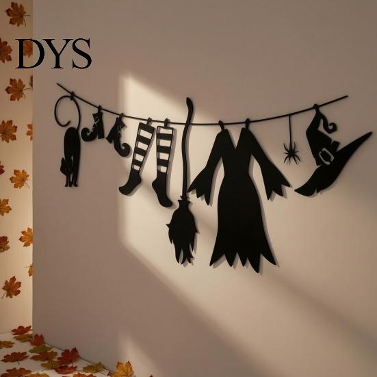 Bedroom Wall Sticker Halloween Hanging Ornaments, Acrylic Witch Hat Cloak Socks Shoes Broom Black Festive Room Decor Cat Party Decor, Decorative