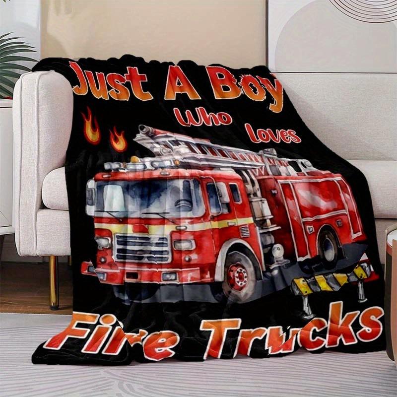 Cartoon Fire Engine Digital-printed Polyester Bedroom Velvet Flannel Cover Blanket Fleece Soft Sofa Cover Blankets for Beds