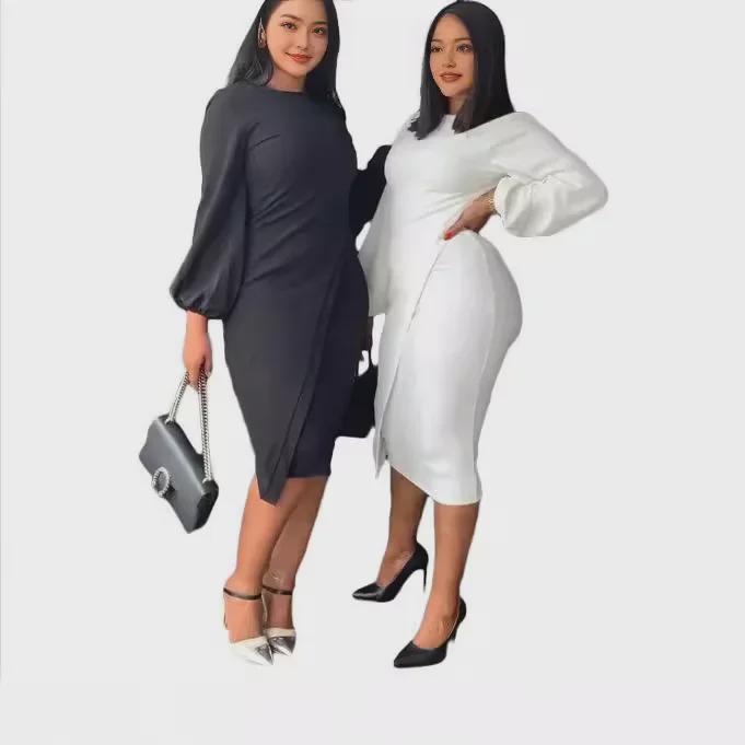 European and American Women's Autumn/Winter Lantern Sleeve Fashion Commuter Dress