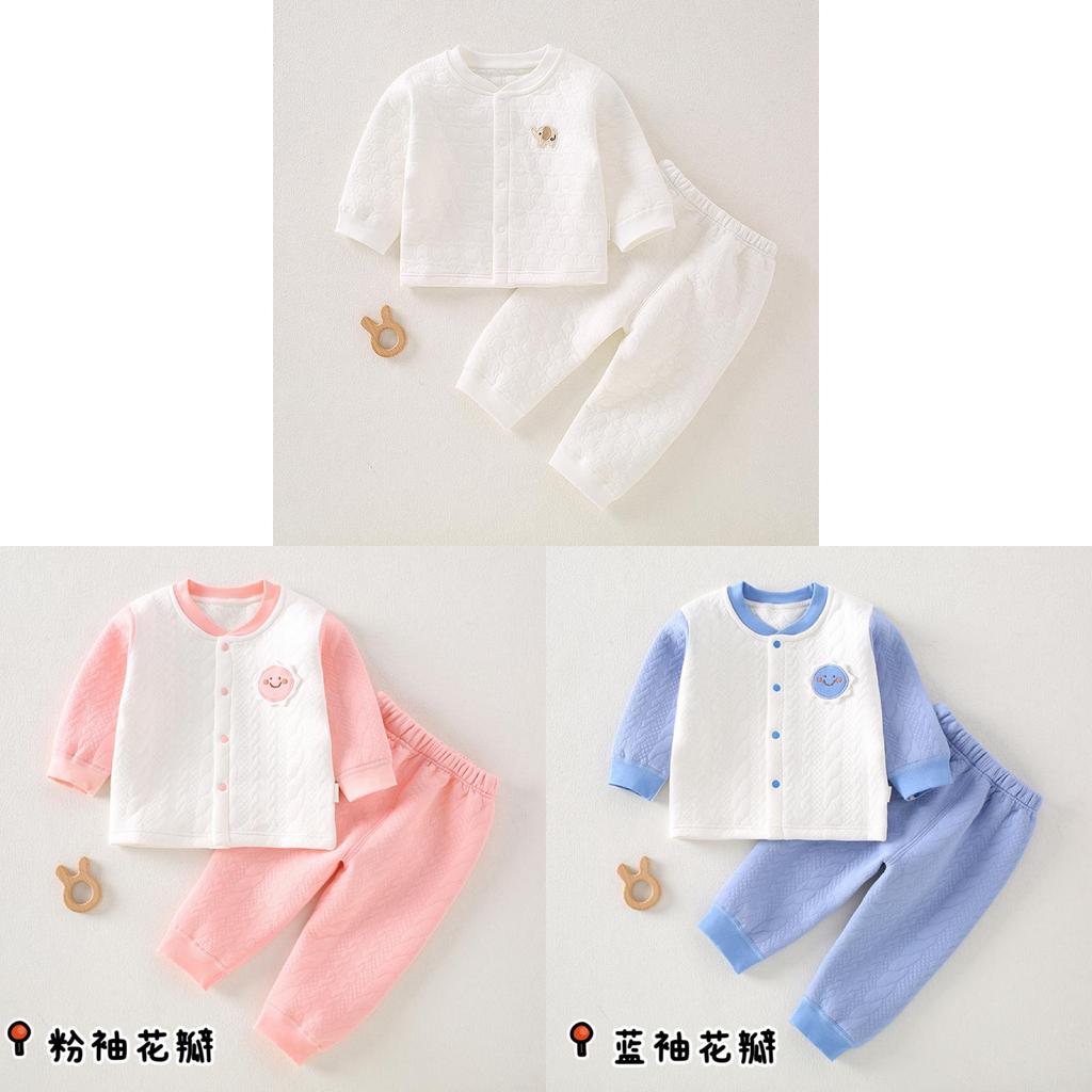 Baby Threelayer Warm Cotton Pajama Set With Cartoon Patterns For Newborns