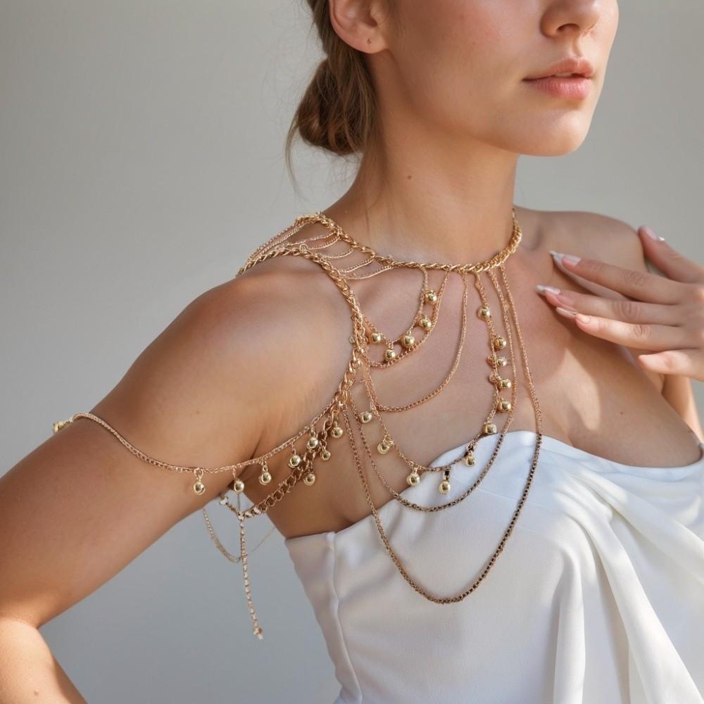 Layered Necklace Shoulder Chain Metal Body Chain Vintage Tassels Costume Armband  Ladies