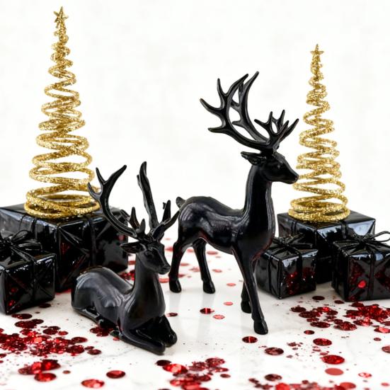 2/4Pcs Christmas Reindeer Statue Standing Sitting Elk Silhouette Figurine Deer Sculpture Home Office Desktop Decoration Ornament