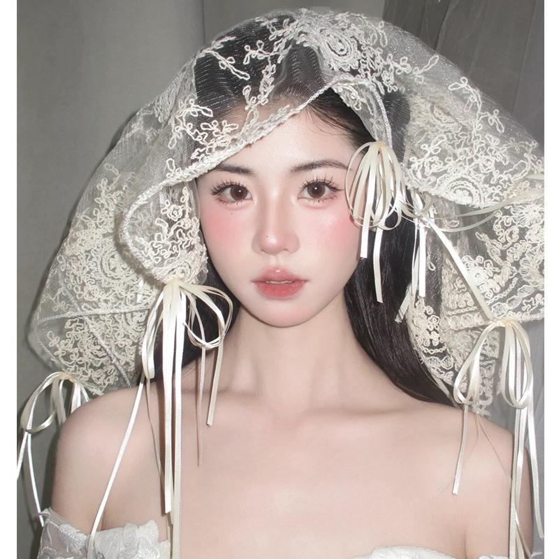 Ретро супер-фея кружевная лента-бант маленькая вуаль свадебный головной убор французский стиль фото путешествия аксессуары