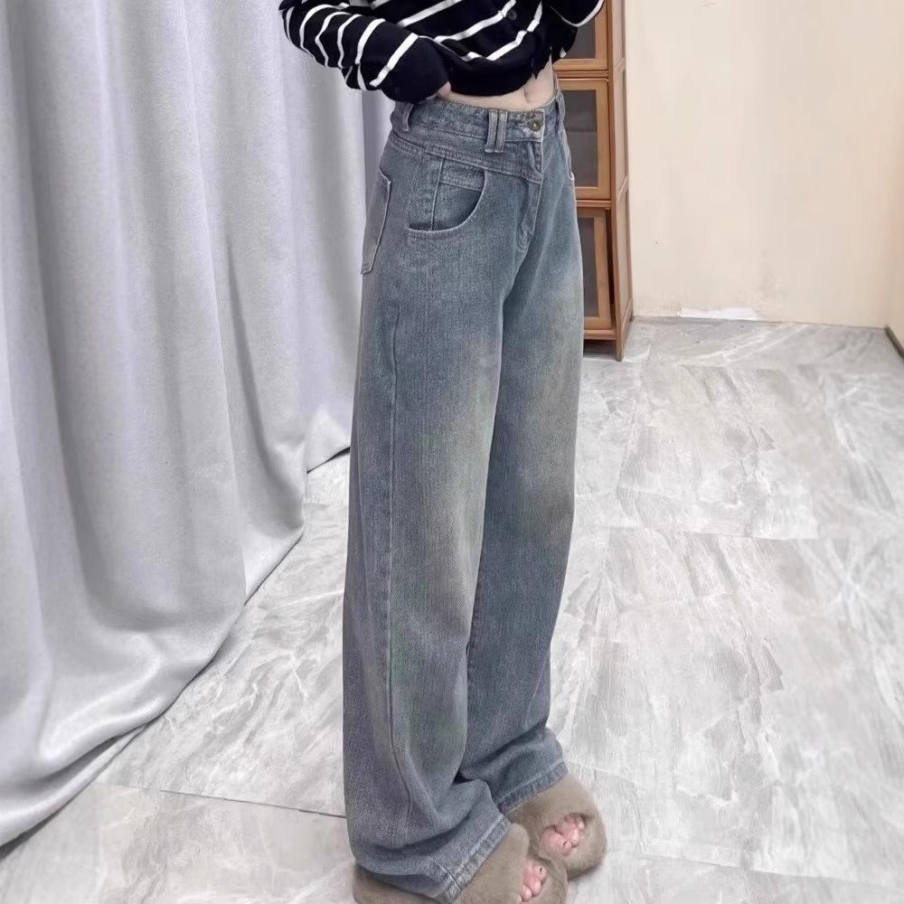 Women's 2024 High-Waisted Fleece-Lined Wide-Leg Jeans: Autumn & Winter Loose, Slimming, and Versatile Straight-Leg Pants.