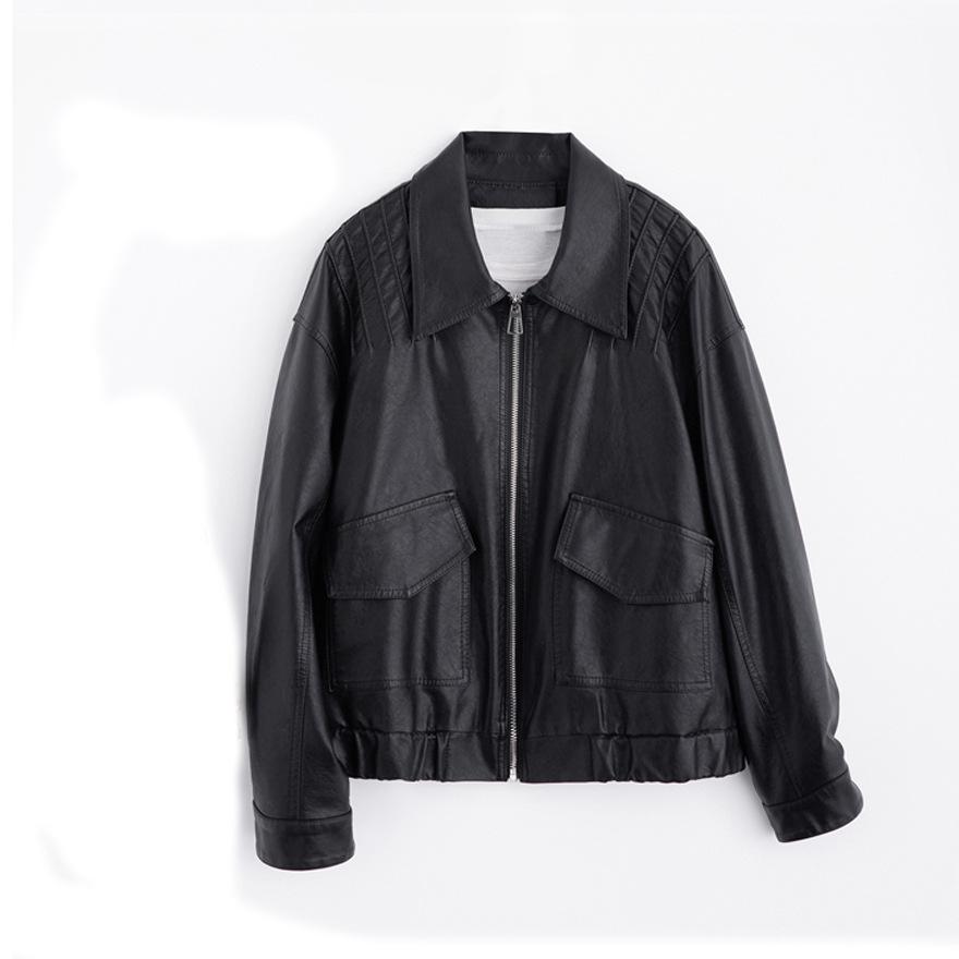 Fashion Textured Leather Jacket Spring and Autumn New Women's Clothing Sweet and Cool Temperament Locomotive Thin Temperament Short Coat