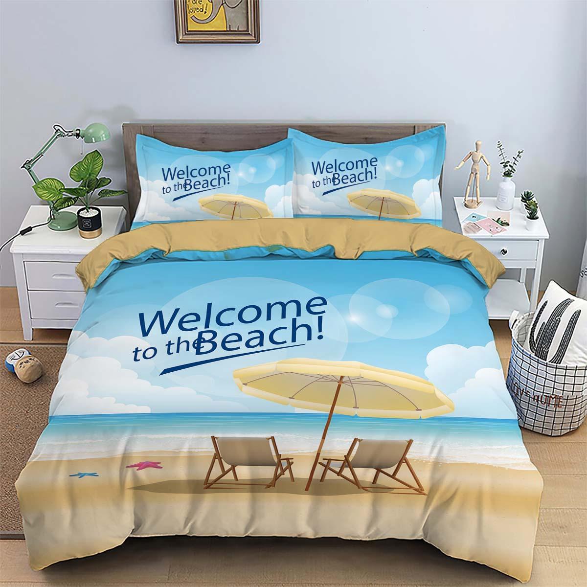 

Bed Three-Piece Set 90 Sanded Cloth Digital Printing Hawaiian Beach Quilt Cover Pillowcase EU 135x200