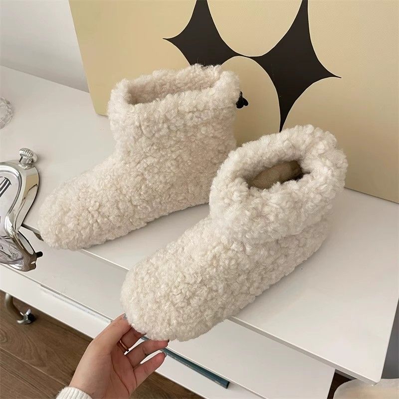 Flat Lamb Booties Round Toe Woman Shoes Sale Padded Y2k Trend 2025 Snow Boots for Women Autumn Winter Luxury Hot on Offer Boot