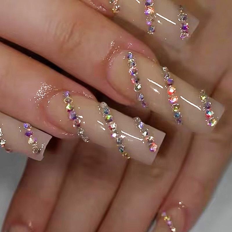

Handmade European & American Long Tube Armor False Nails with Flash Diamonds