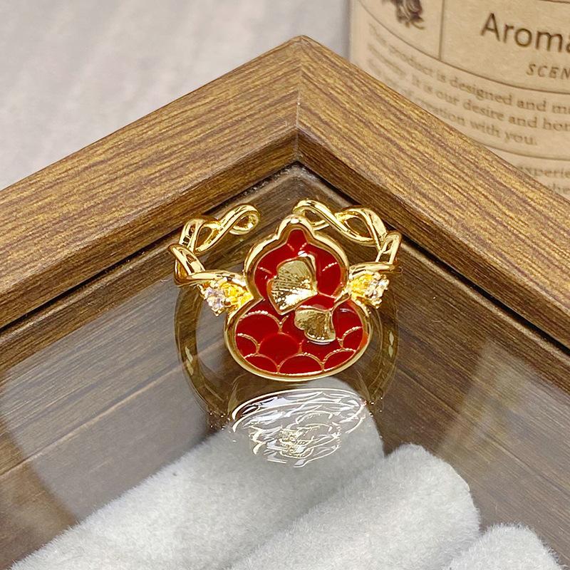 Medieval Vintage Colored Enamel Flower Butterfly Opening Ring Female Retro Niche High-End Light Luxury Ring