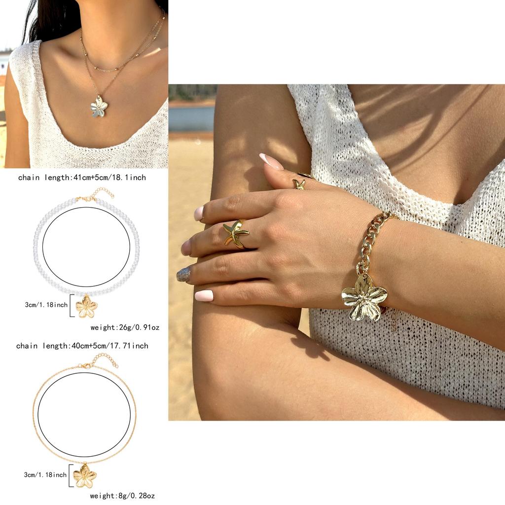 Floral Metal Pendant Necklace With Alloy Charm For Women Fashion Jewelry Set