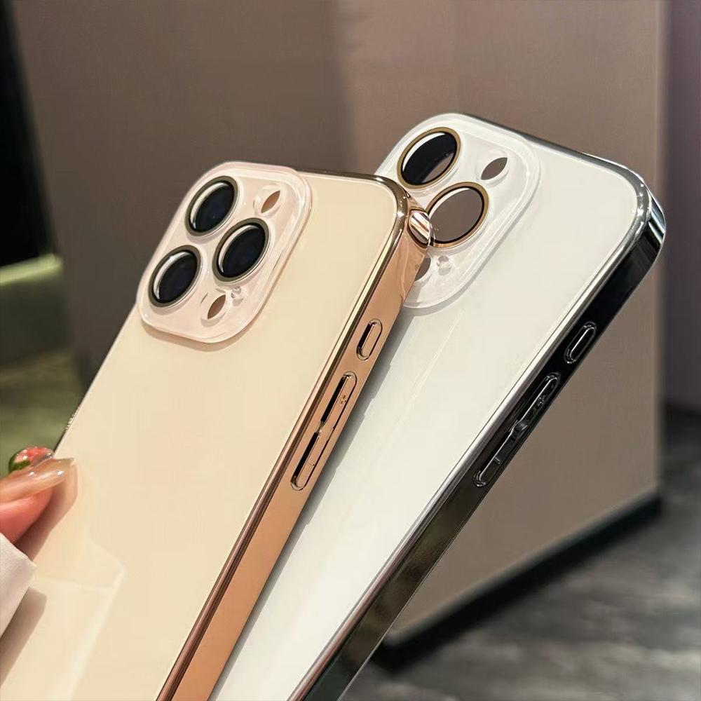 Fashion Plating Tempered Glass Phone Case For For Iphone 17 16 15 14 13 12 11 Pro Max Camera Lens Protection Shockproof Glossy Cover