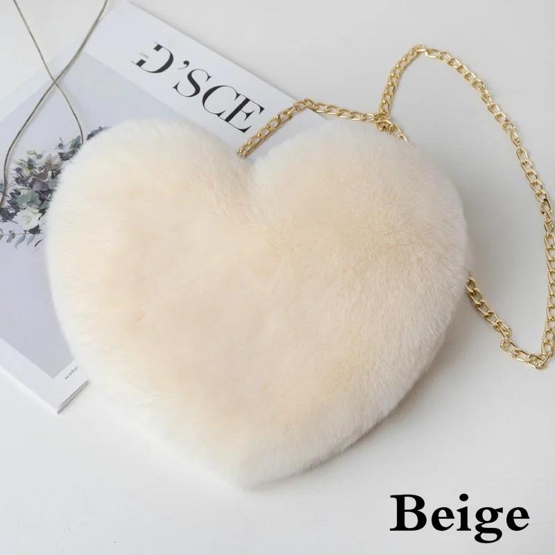 Internet Celebrity Fashion Plush Heart-shaped Chain Crossbody Bag with Artificial Wool Love One Shoulder Peach Heart Zero Wallet