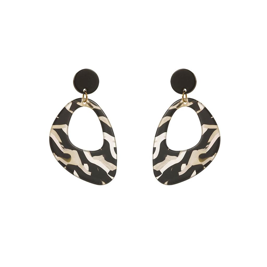 Retro Geometric Leopard Print Pendant Earrings - Brown Heart Flower Fashion Accessories