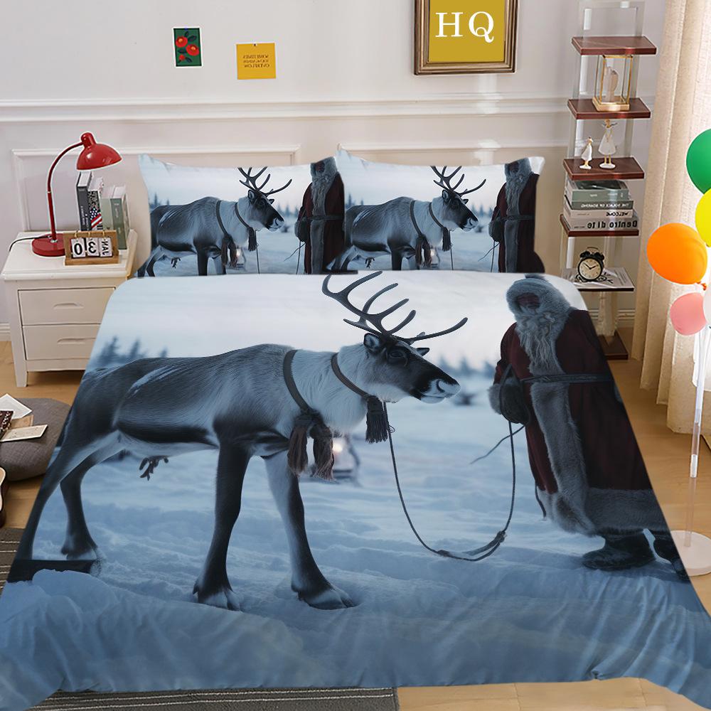 Jultomte Älg 3D-tryckt Polyester Örngott Täcke Två- eller Tredelat Set Tillgängligt