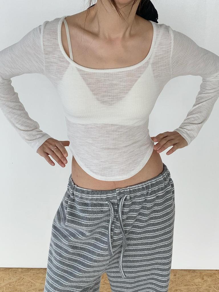 Dorothy Spring Korean Square Neck Irregular Long Sleeve Women's T-shirt