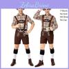 Roupa Clássica Alemã Oktoberfest Masculina Estampa de Veado Xadrez Cáqui Conjunto Para Celebrações