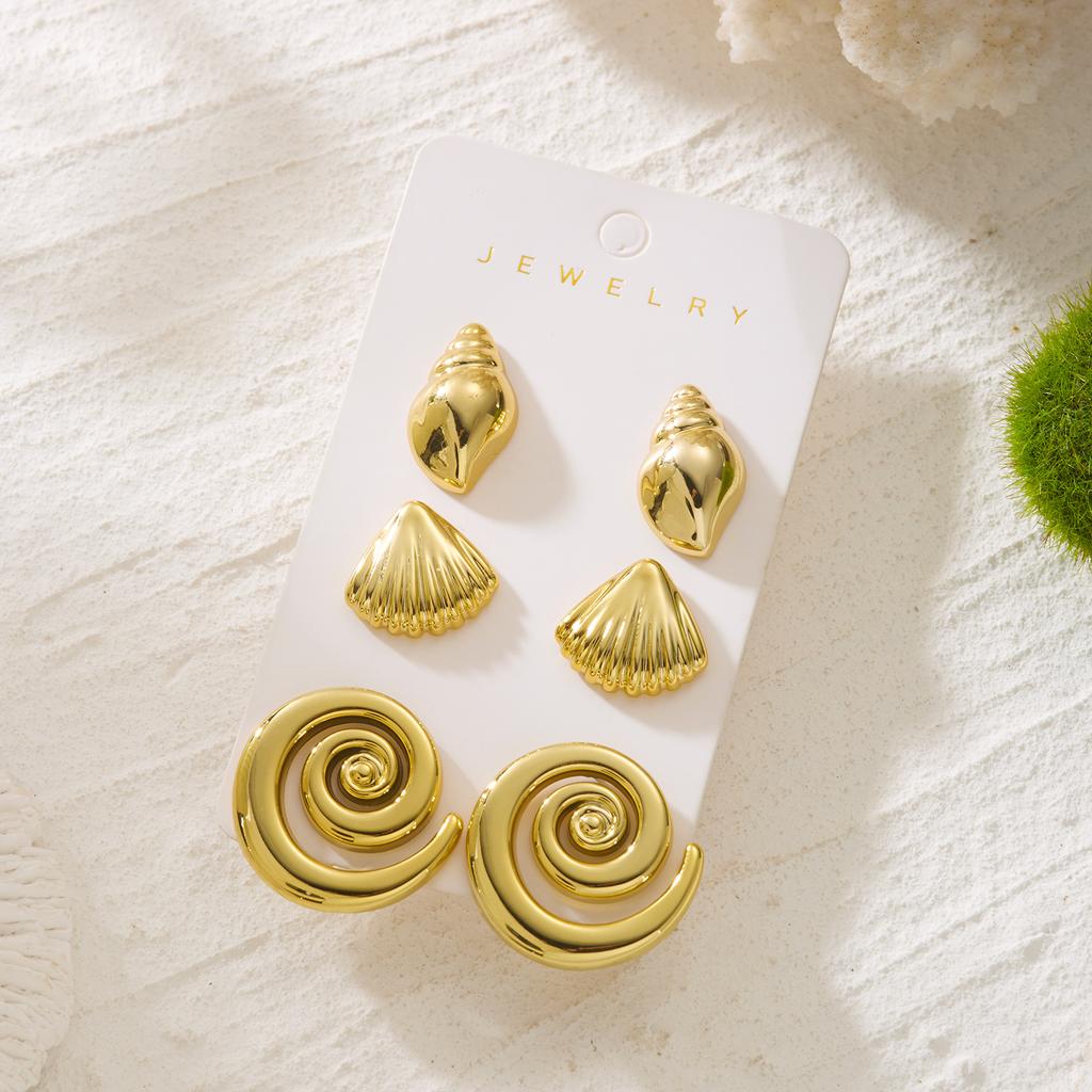 6pcs Gold Color Starfish Shell Stud Earrings Set for Women Ocean Series CCB Metal Textured Earring Boho Beach Party Jewelry