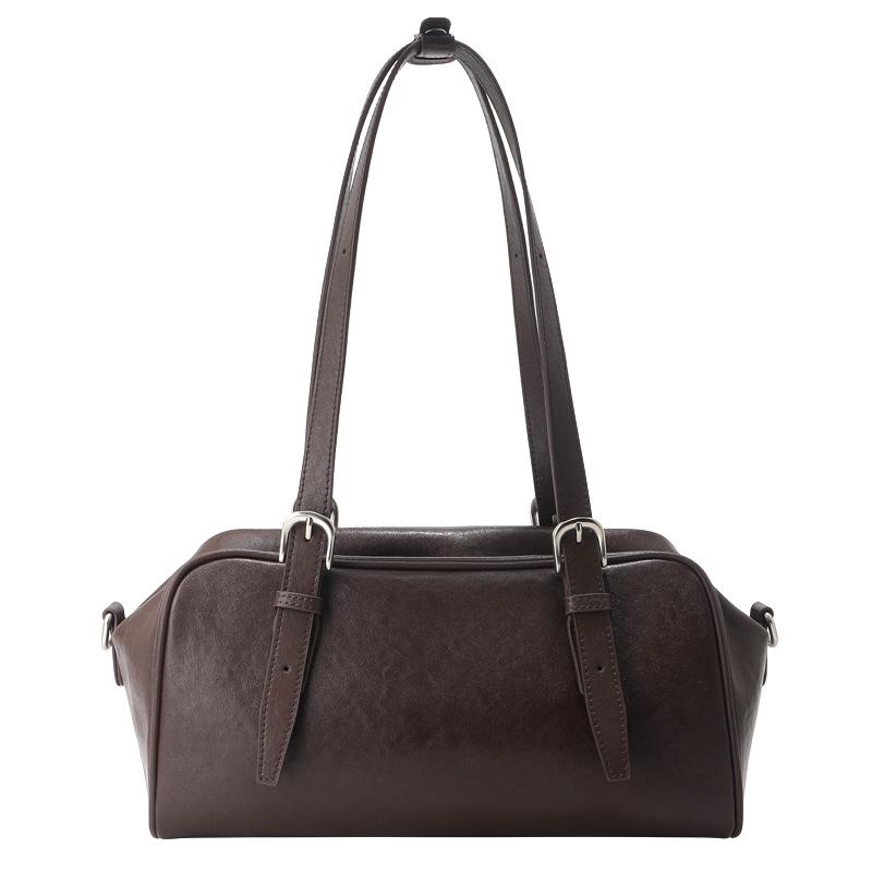 2026 Early Spring Genuine Leather Boston Bowling Bag - Top Layer Cowhide, Underarm Tote & Single Shoulder Pillow Handbag