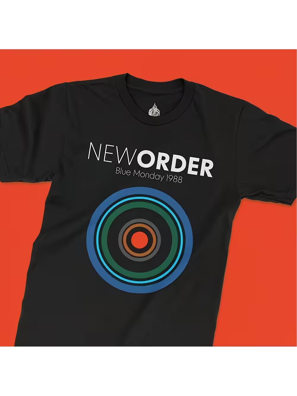 Men s  New Order  Monday 1988 Graphic T-Shirt-  band T-shirt with eye-catching  NEW ORDER  lettering- Short-sleeved music-themed T-shirt S