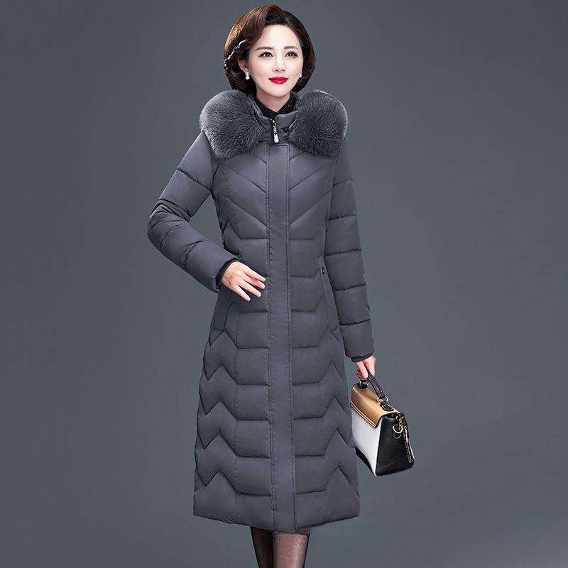 Middle-aged and Elderly Mid-length Down Cotton Jacket Women's Winter Slim Slimming All-match Jacket
