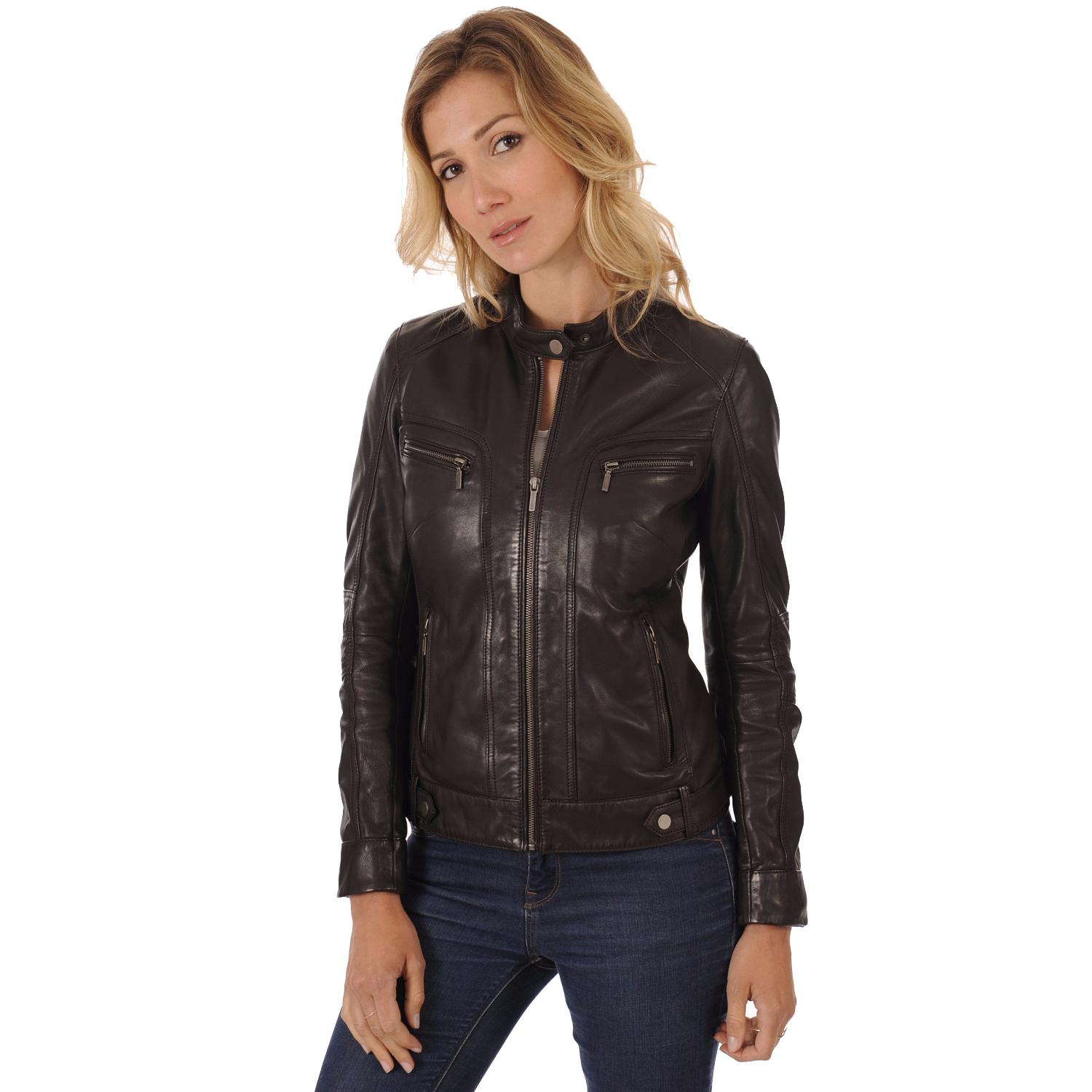 

SKINOUTFIT Women s Black Biker Motorcycle Jacket 100% Genuine Lambskin Leather Ladies Coat L чорний