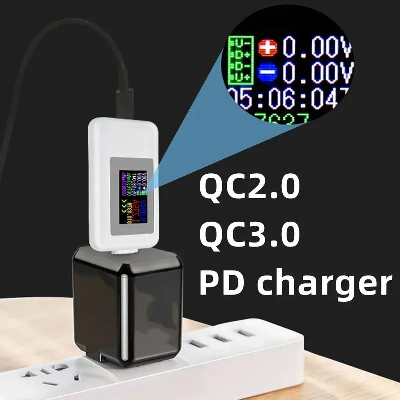Type-C USB Tester 4-Digit Color Monitor 4-30V Volt Meter Current Power Detector Compatible w/ QC2.0/3.0/PD/Samsung Fast Charging