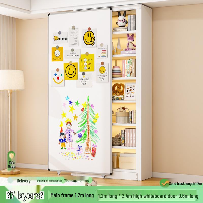 Steel Bookshelf with Whiteboard Doors, Multi-Layer Library Bookcase, Children's Picture Book Rack