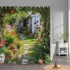 Outdoor Garden Poster Shower Curtain Vintage Window Wall Growing Floral Plants Polyester Fabric Shower Curtains Bathroom Decor