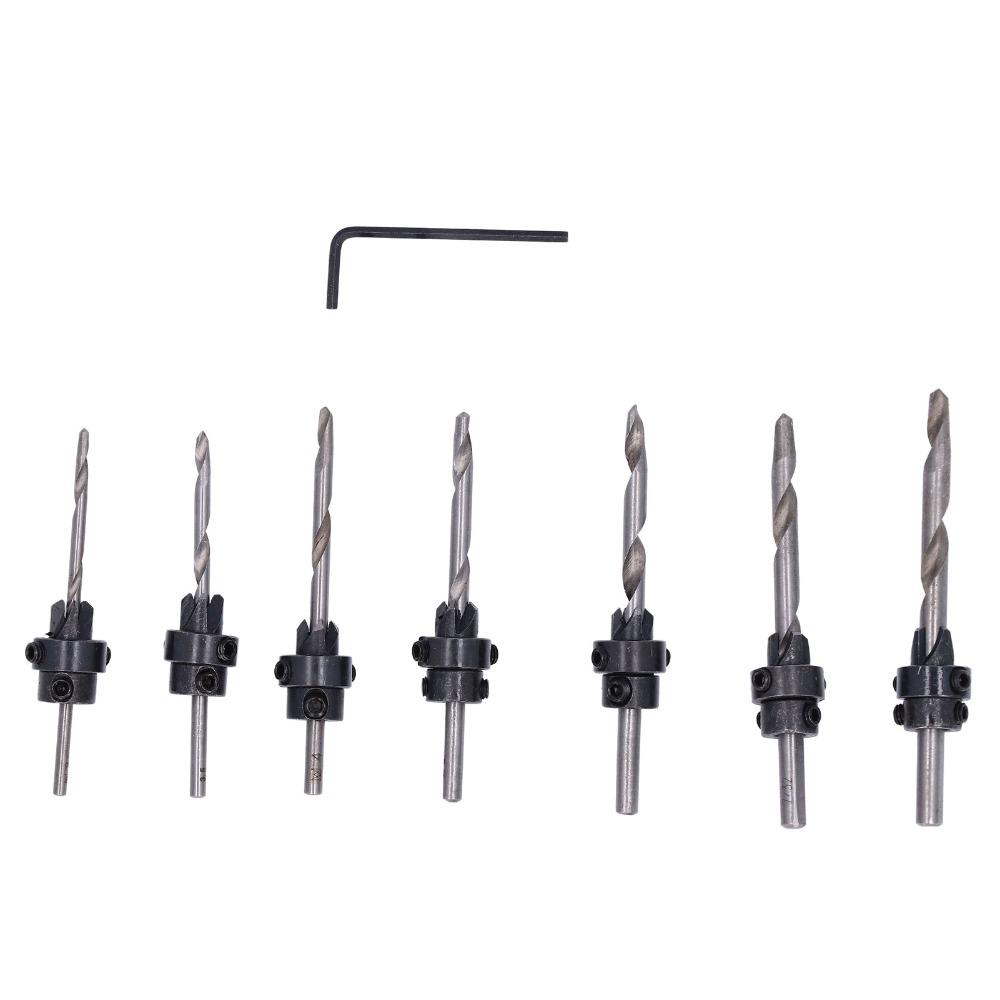 Adjustable Collars Tapered Countersink Bit Set High Speed Steel Wood Pilot Hole Set  Woodworking