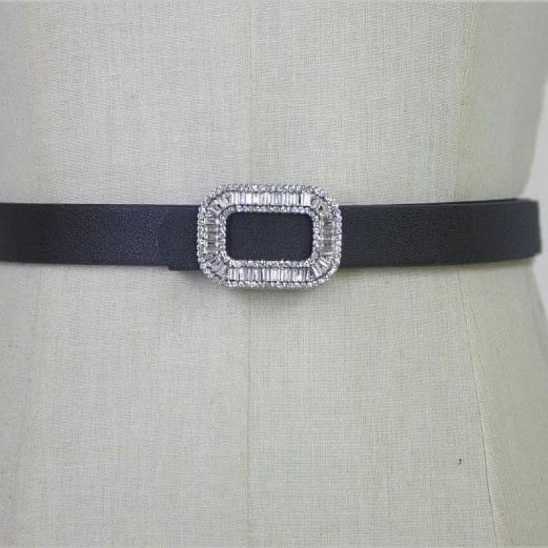 Womens Premium Leather Waist Belt With Diamond Buckle Ideal For Dress And Blazer Styling