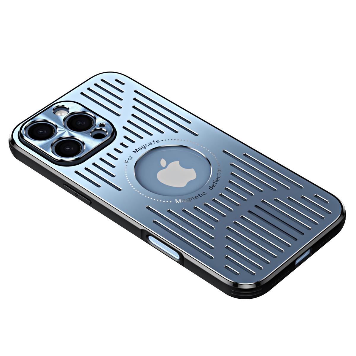 

For iPhone 16 Pro Max Case Back Hollow Heat Dissipation Aluminum Alloy Phone Cover Blue
