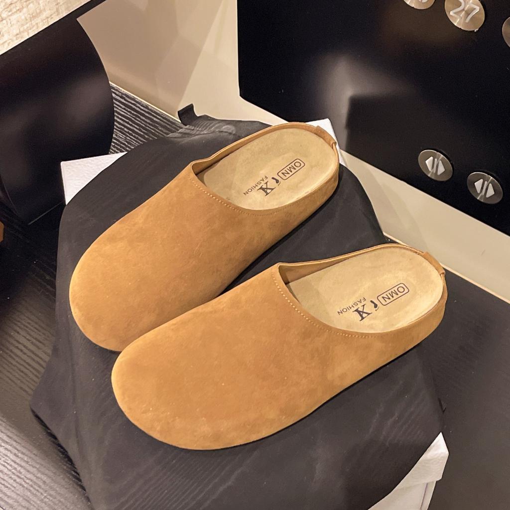 Use chinelos de meia sola grossa retrô para mulheres 2025 outono tamanho grande casual e confortável, chinelos preguiçosos de um pedal maré