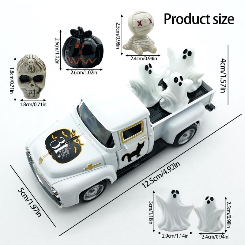 Antique Miniature Haunted Ghostly Truck Ornament Metal Shelf Decors Farmhouses Kitchen Accent For Halloween Enthusiasts