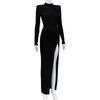 Women's Crewneck Long Sleeve Split Buttocks Sexy Elegant Temperament Mesh Beauty Evening Dress
