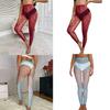 Side Crisscross Hollow-Out Mesh Stockings Pantyhose for Women Sexy Crotch Opening Footless Fishnet Net Tights Leggings