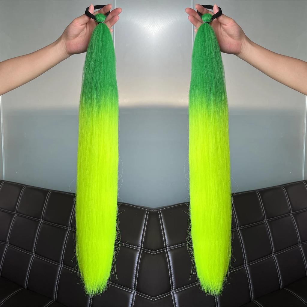 2Pcs Synthetic Purple Ponytail Extension Rubber Band Long Straight Ponytail Women Hair Accessories for Halloween