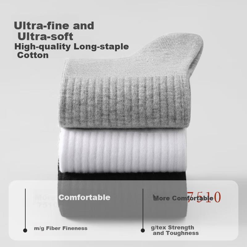 Dreamjiao Men's Autumn and Winter 100% Cotton Mid-Calf Socks 10A Odor-resistant Durable Casual Business Sports Cotton Socks